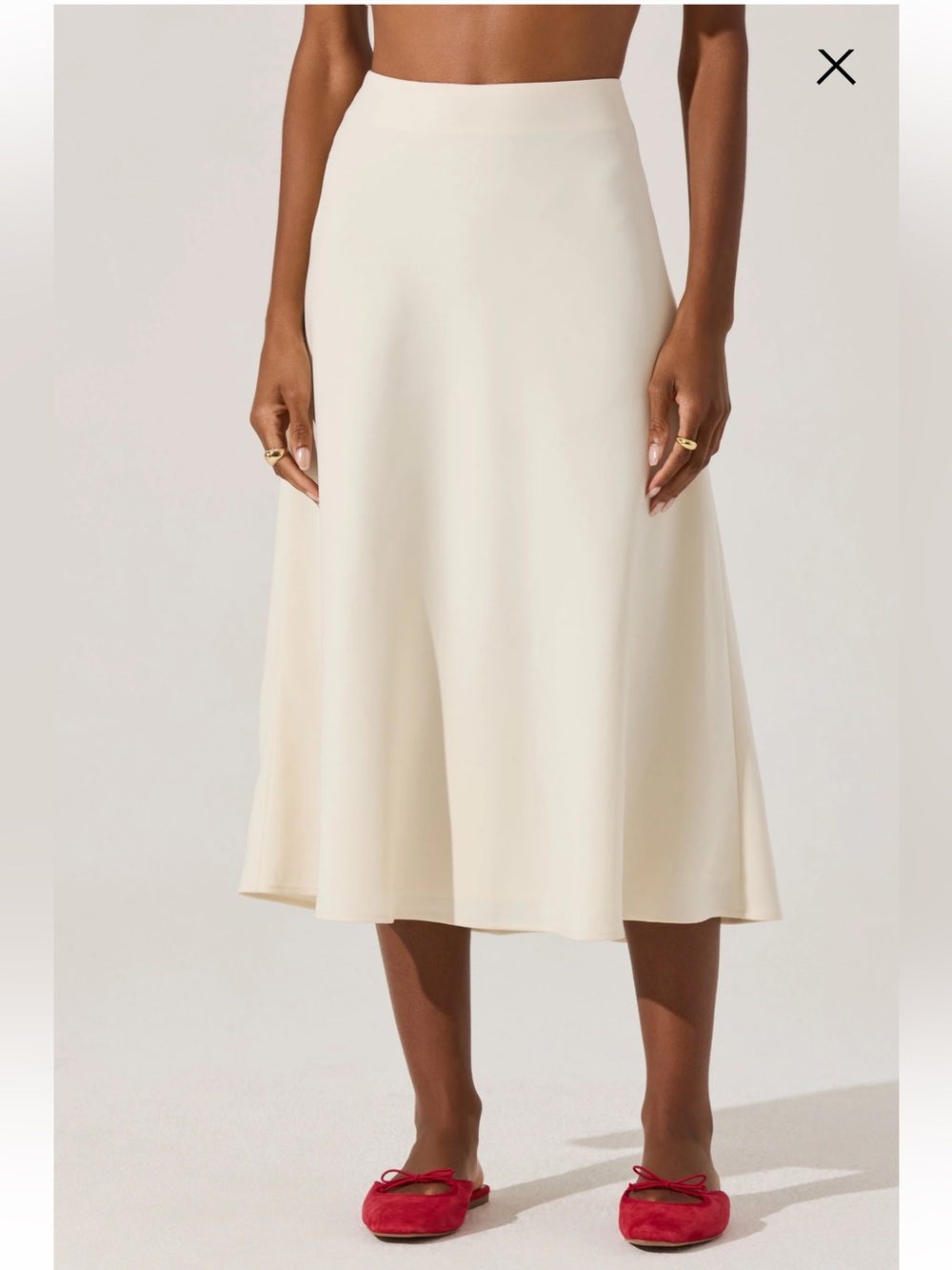 Astr the label Woven Cream A-Line Midi Skirt - Women's